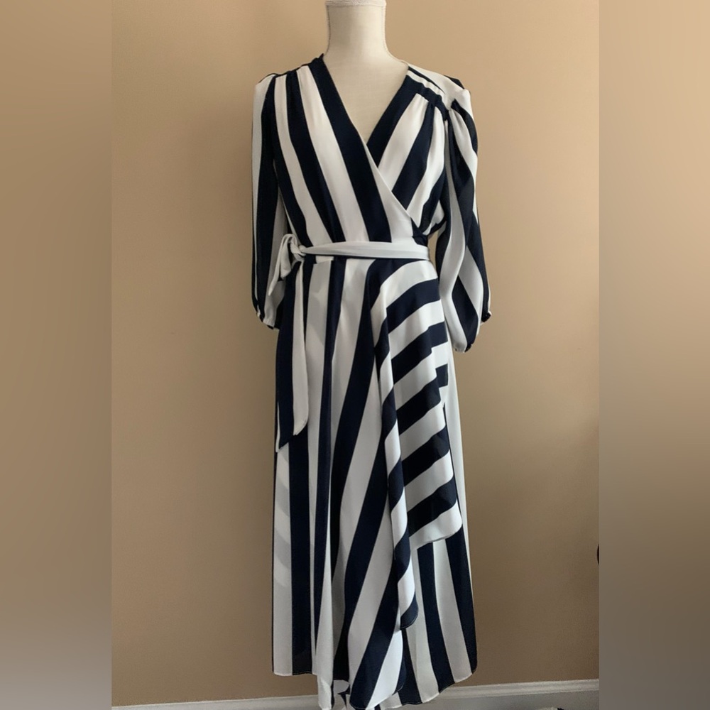 Wrap Navy and White Maxi Dress - Picture 2 of 13